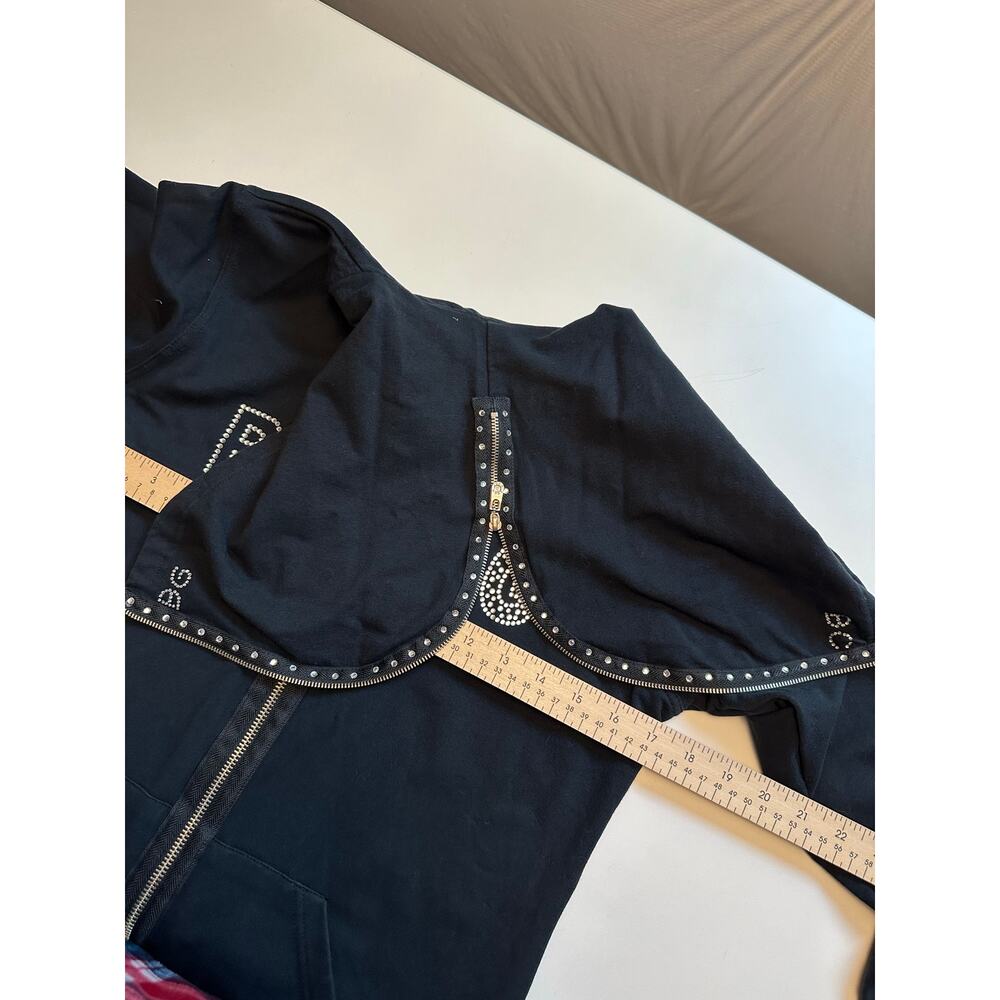 Y2K BCBGmaxazria Women’s L Full Zip Hoodie Jacket Blinds Rhinestone Black - Picture 12 of 13